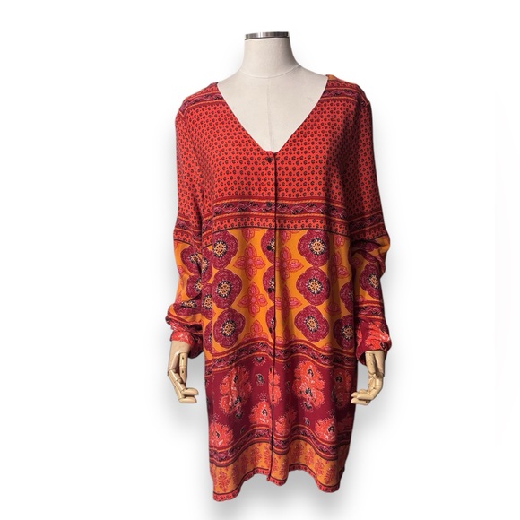 MINKPINK Folktale Smock Dress Boho Multicolor Mixed Print Button Front - Picture 8 of 10